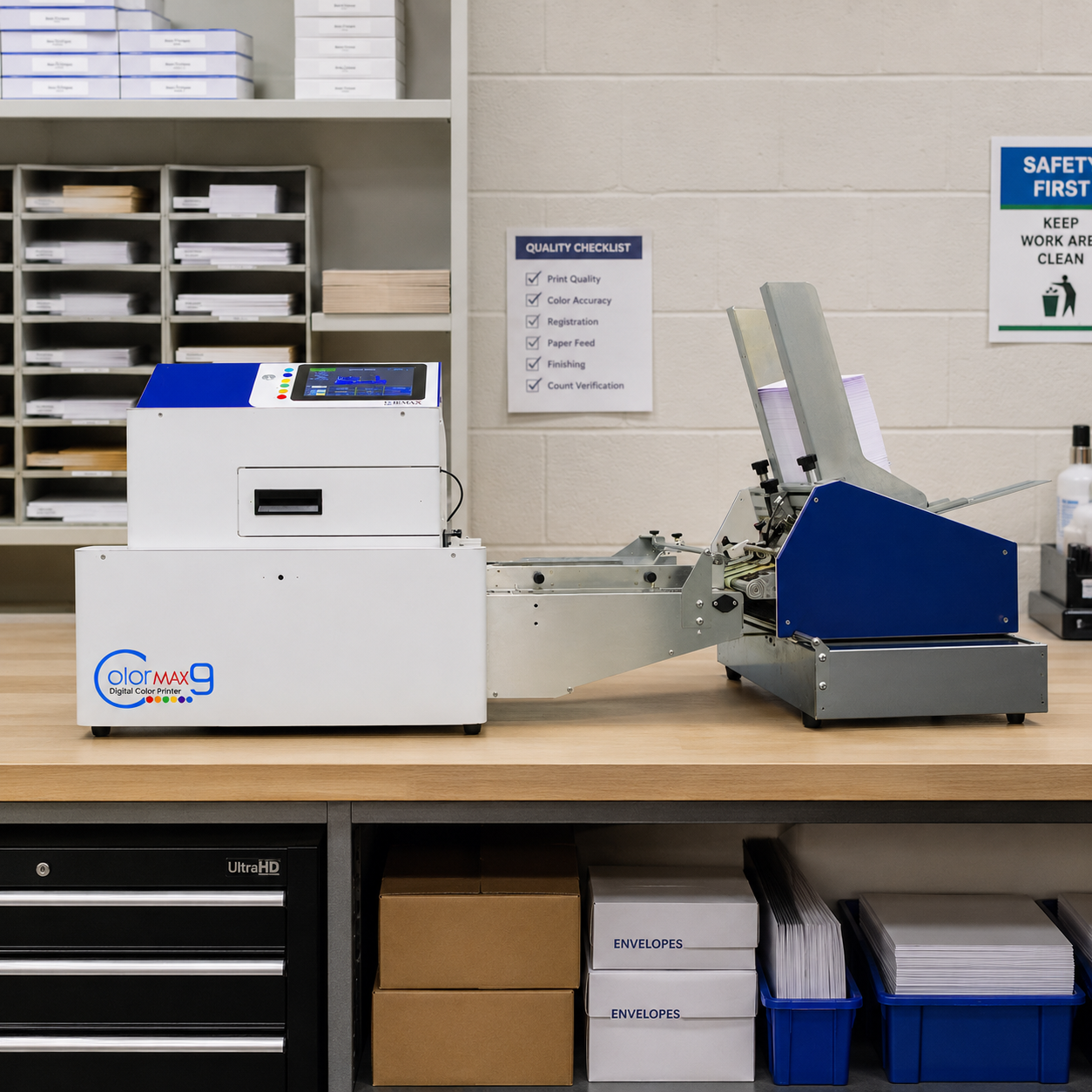Production digital color printer producing printed sheets
