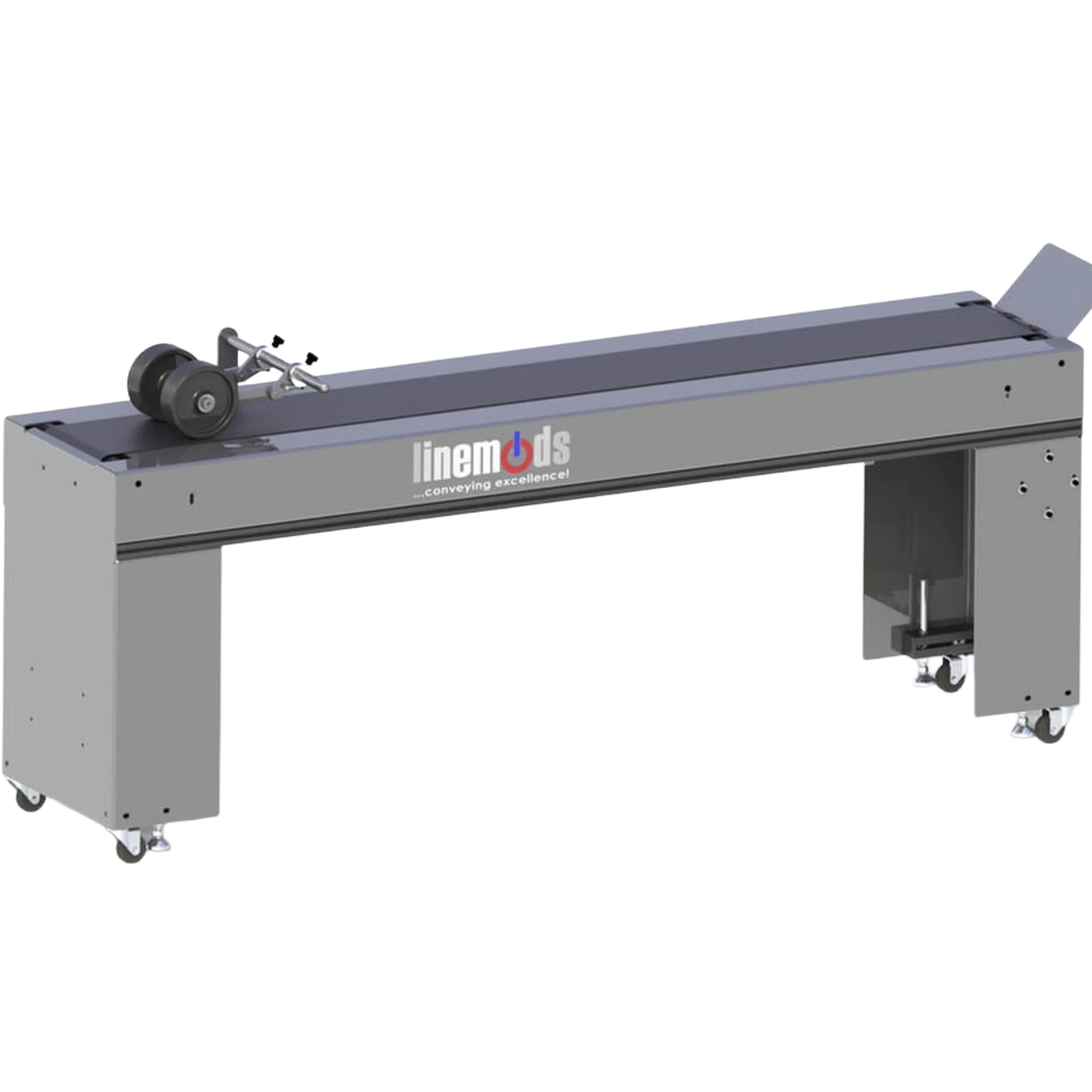LineMods CNV 6 premium belt conveyor on casters with adjustable hold-down roller