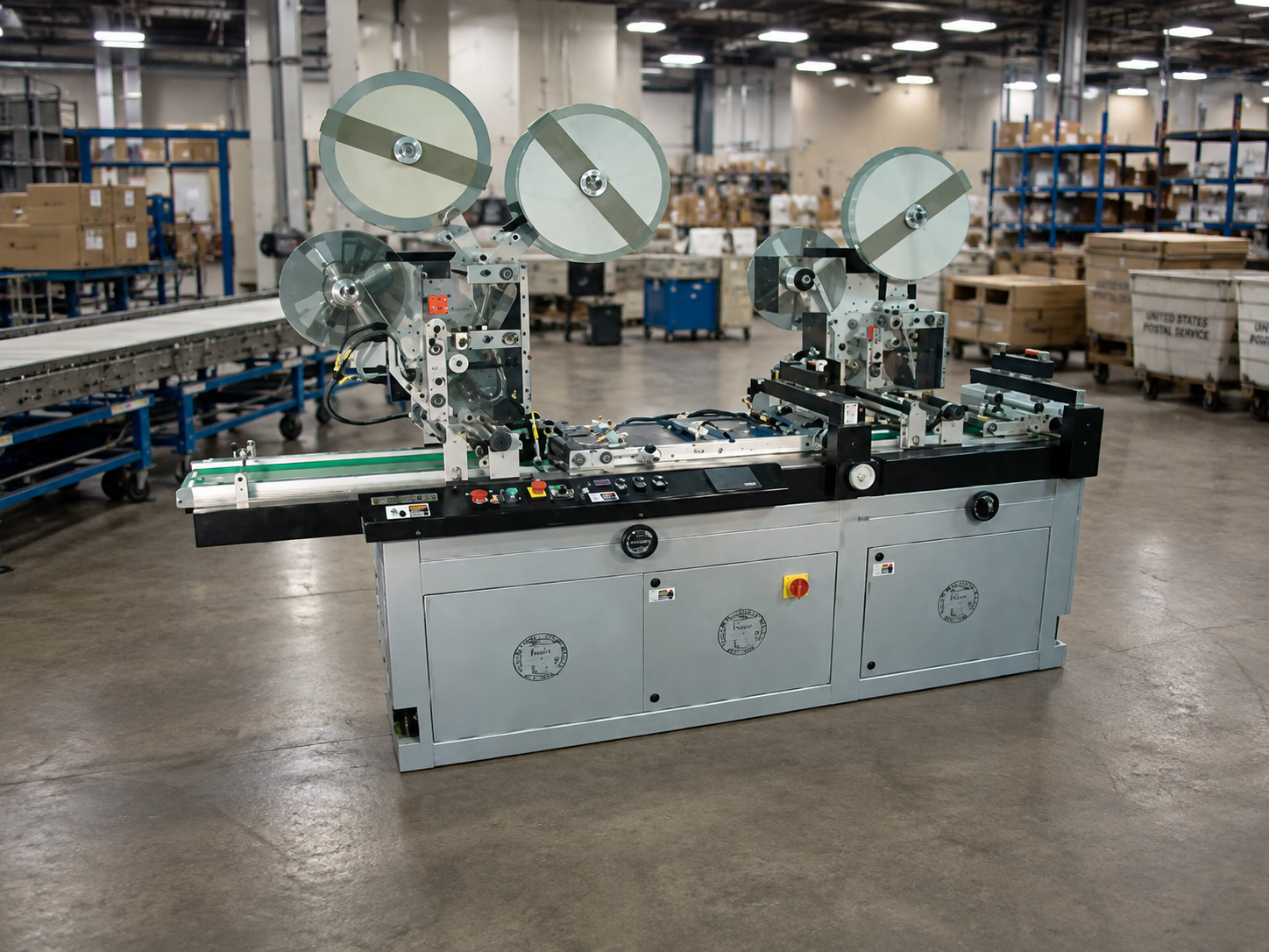 Mail tabbing equipment processing self-mailers