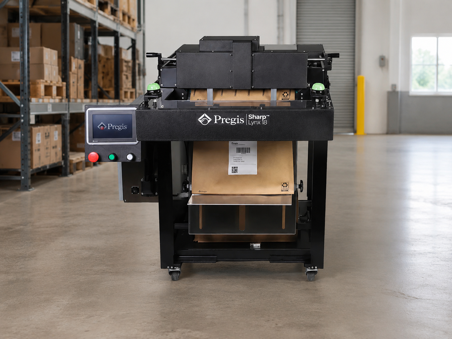 Pregis Sharp Lynx 18 automatic paper mailer bagging system in a warehouse