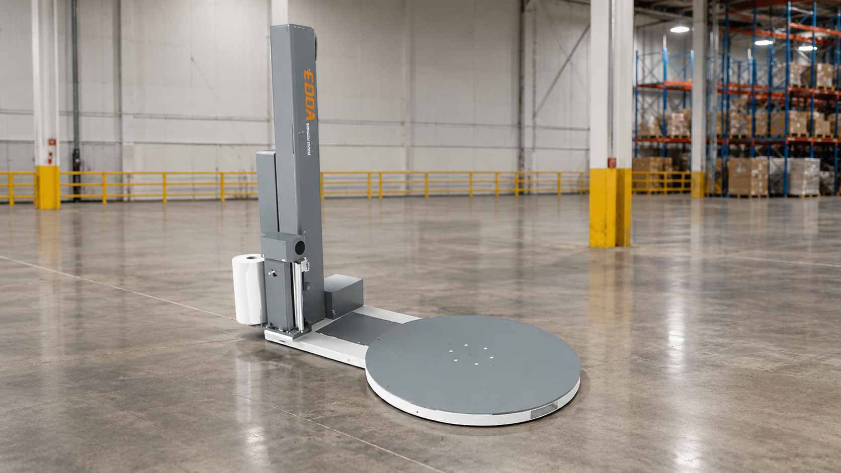 EDDA turntable stretch wrapper in a warehouse