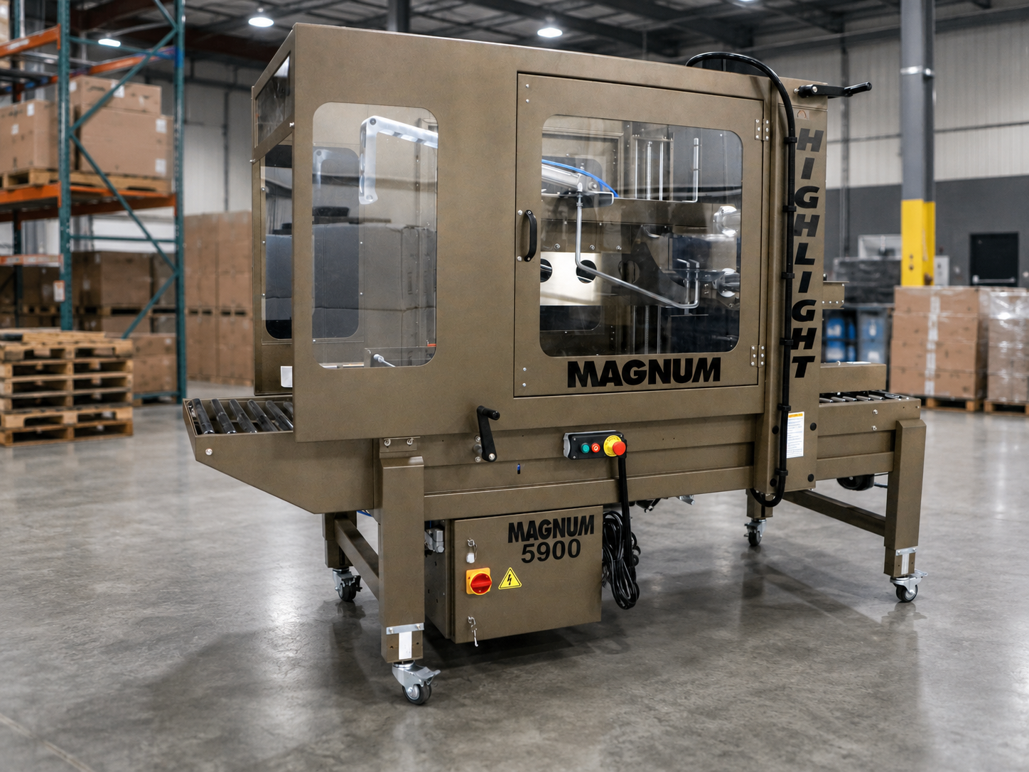 Highlight Magnum 5900 automatic case sealer with roller conveyor