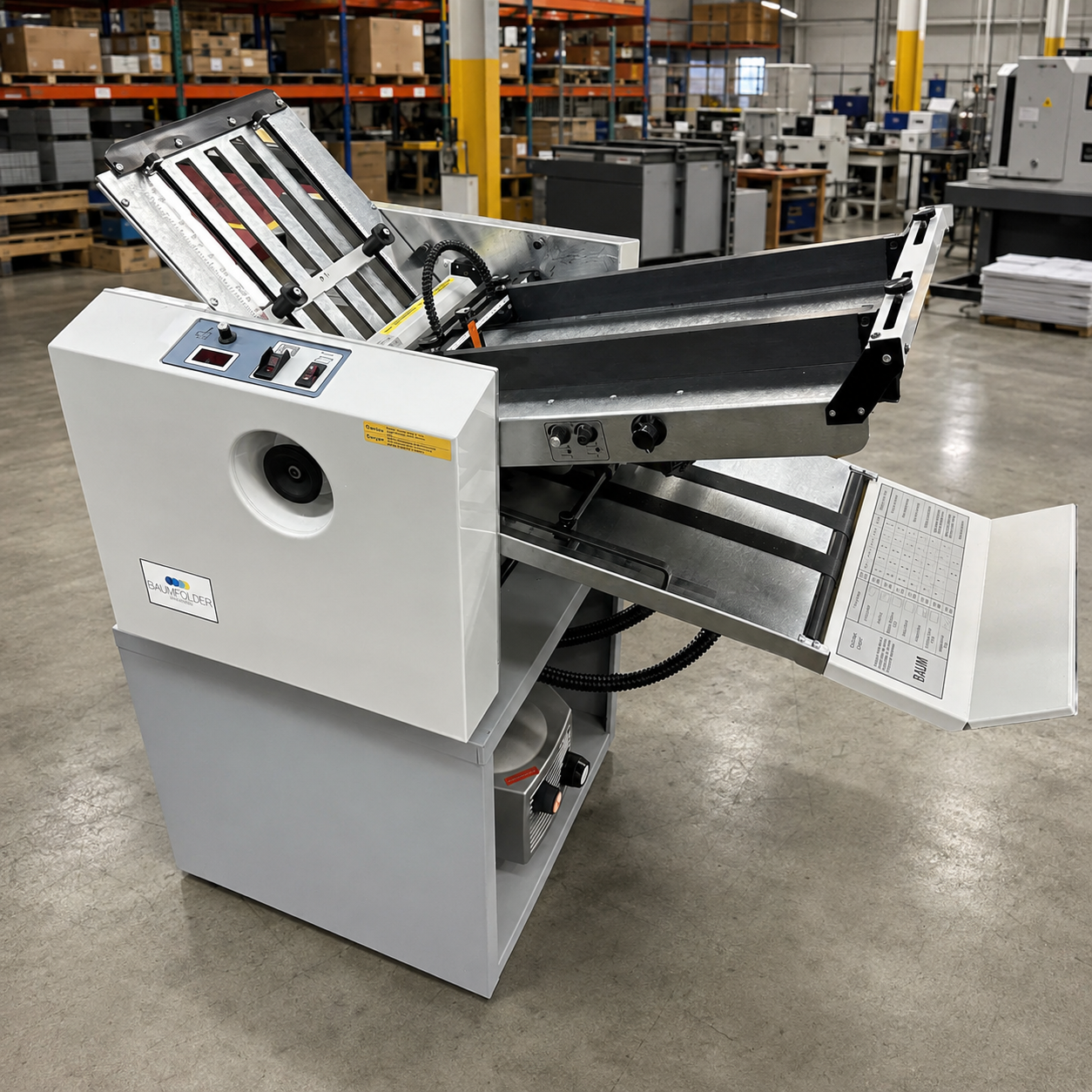 Paper feeder moving printed sheets into a folding system