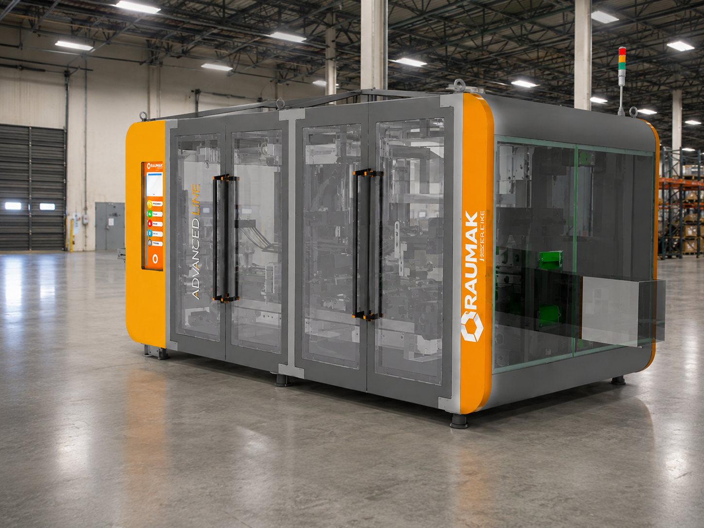 Raumak Advanced Line enclosed case forming and case packing system