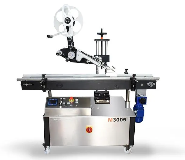 Pineberry M3005 conveyorized labeling system for cases, bags and shipping packages