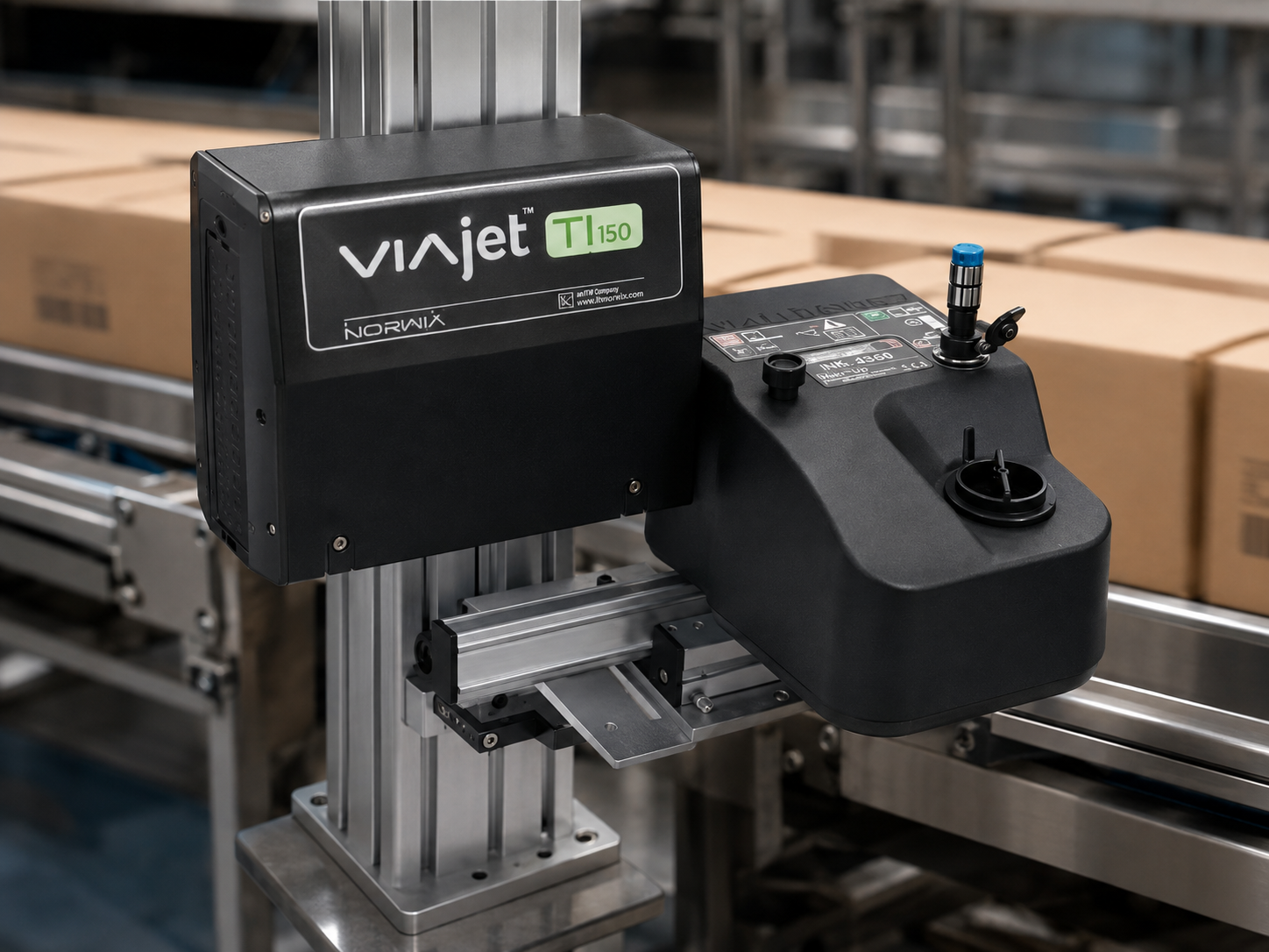 Case coding printer marking a corrugated case on a conveyor
