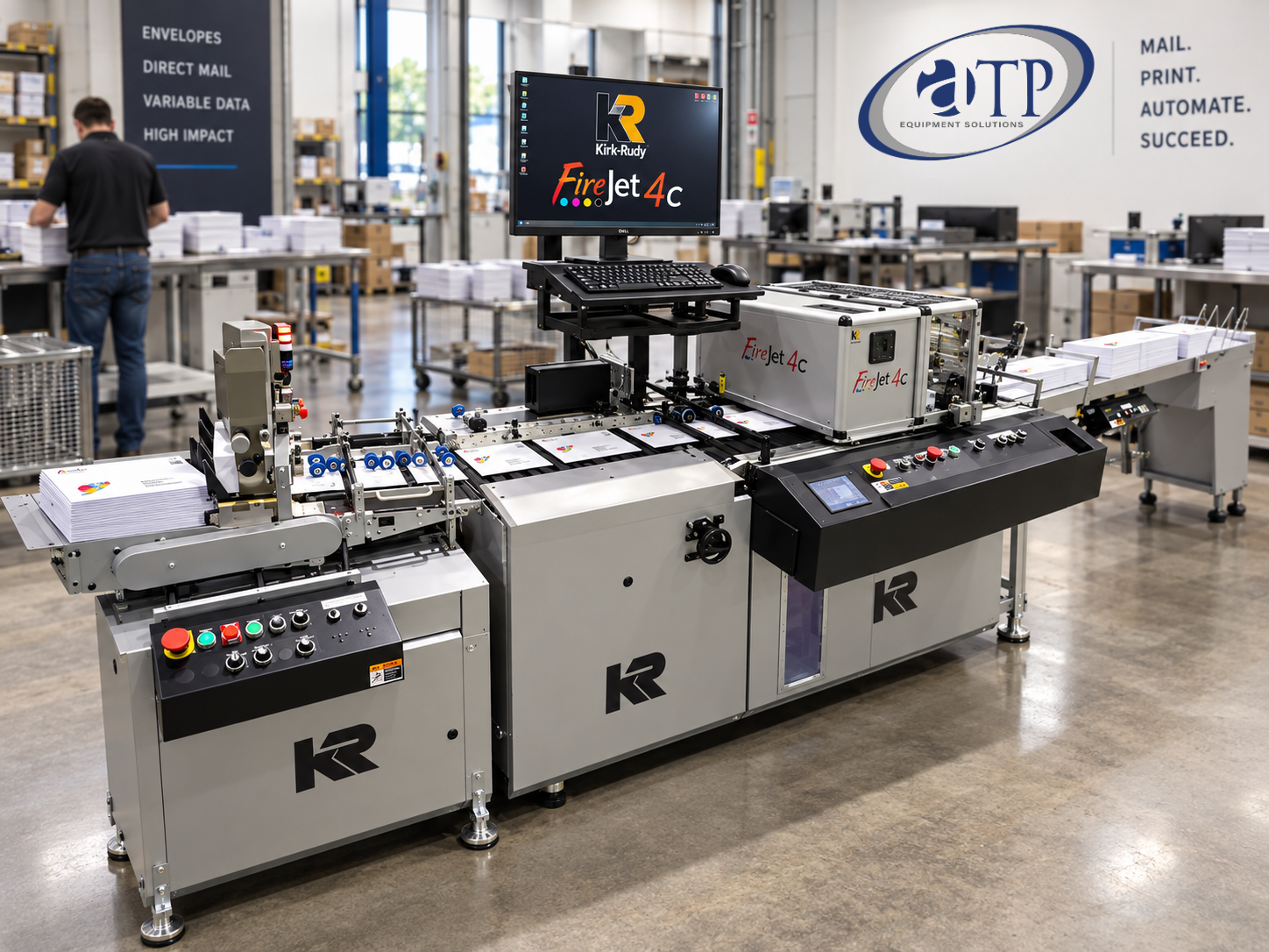 Kirk-Rudy FireJet 4c full-color envelope printing system in the ATP Equipment Solutions facility